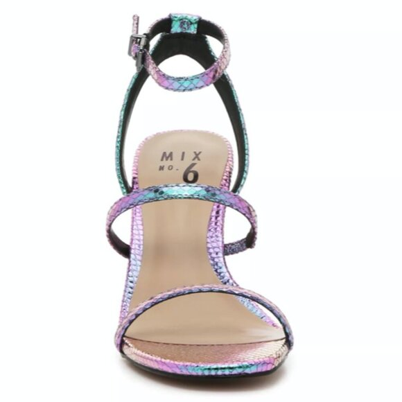 LIKE NEW Mix No. 6 Aliciana Iridescent Purple Snake Heeled Sandal SZ 10 - Picture 3 of 11